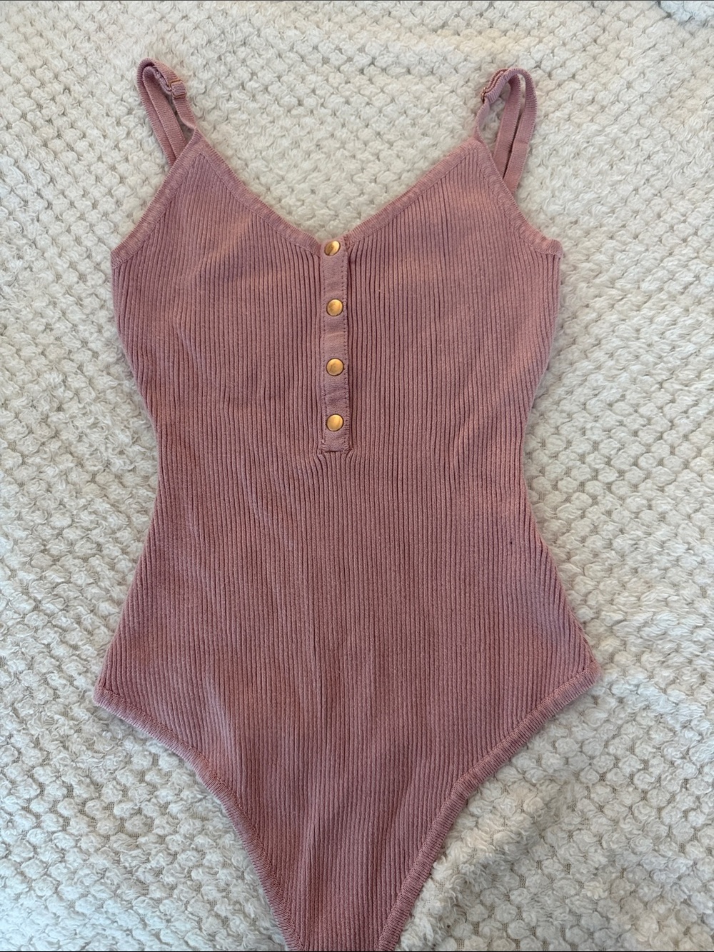 Love Tree Mauve Ribbed One-Piece Bodysuit with Gold Buttons